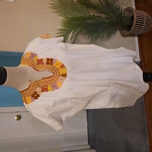 Embroidered White and Brown Women's Top